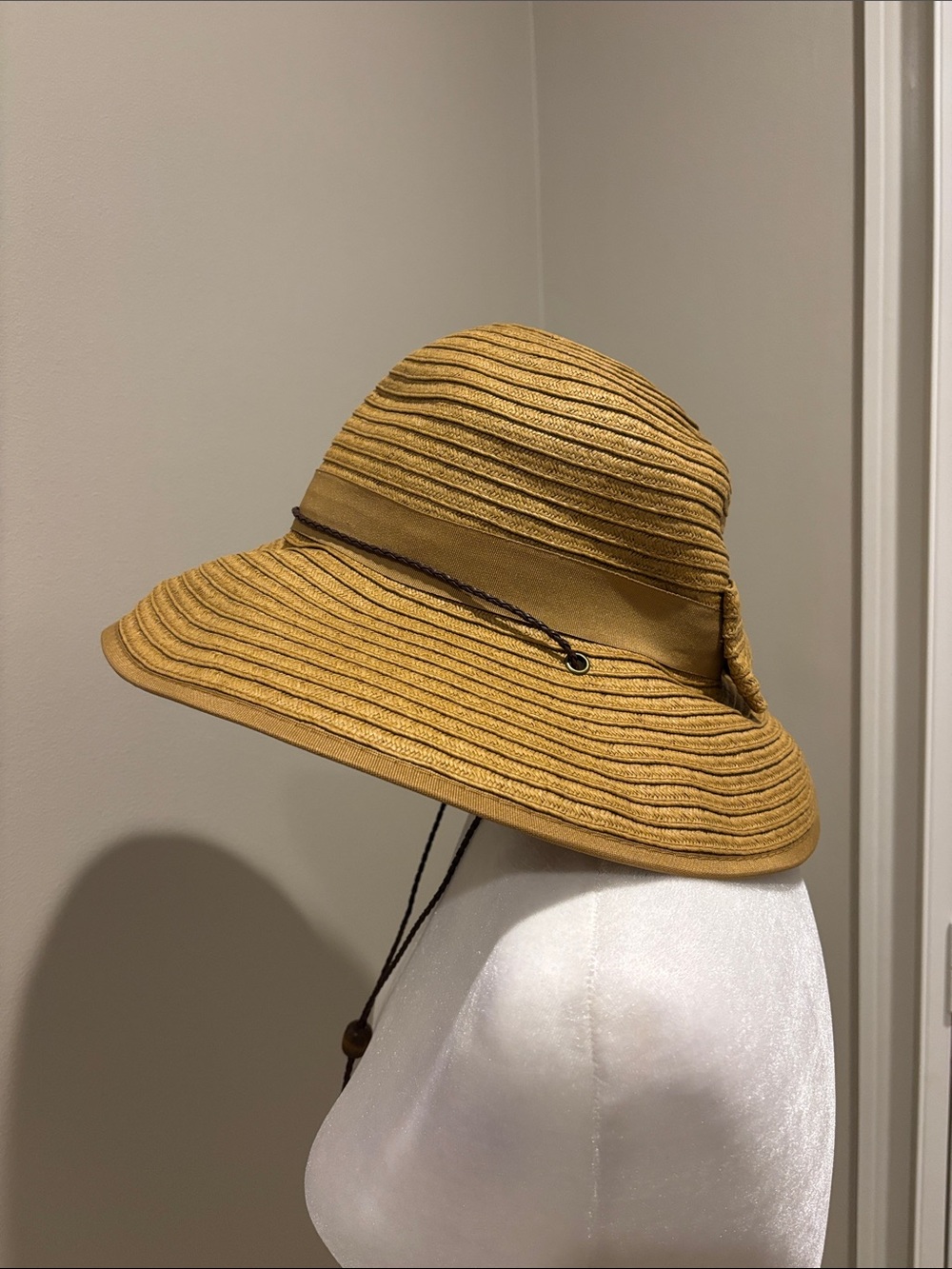 San Diego Hat Company Tan Wide-Brim Sun Hat with Chin Cord